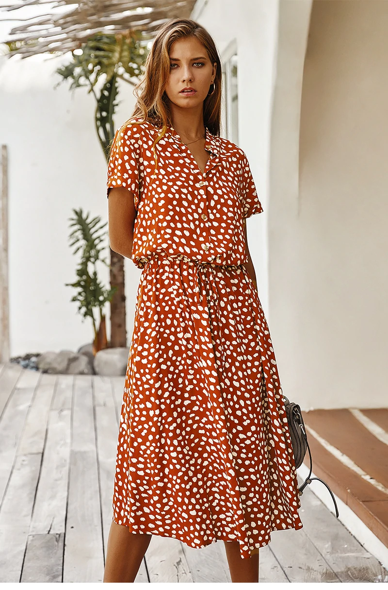 Boho Red Mid-Length Summer Dress | Boho ...